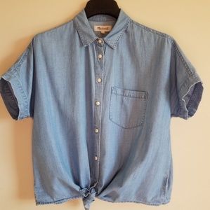 MADEWELL Front-knot Short Sleeve Denim Button Down